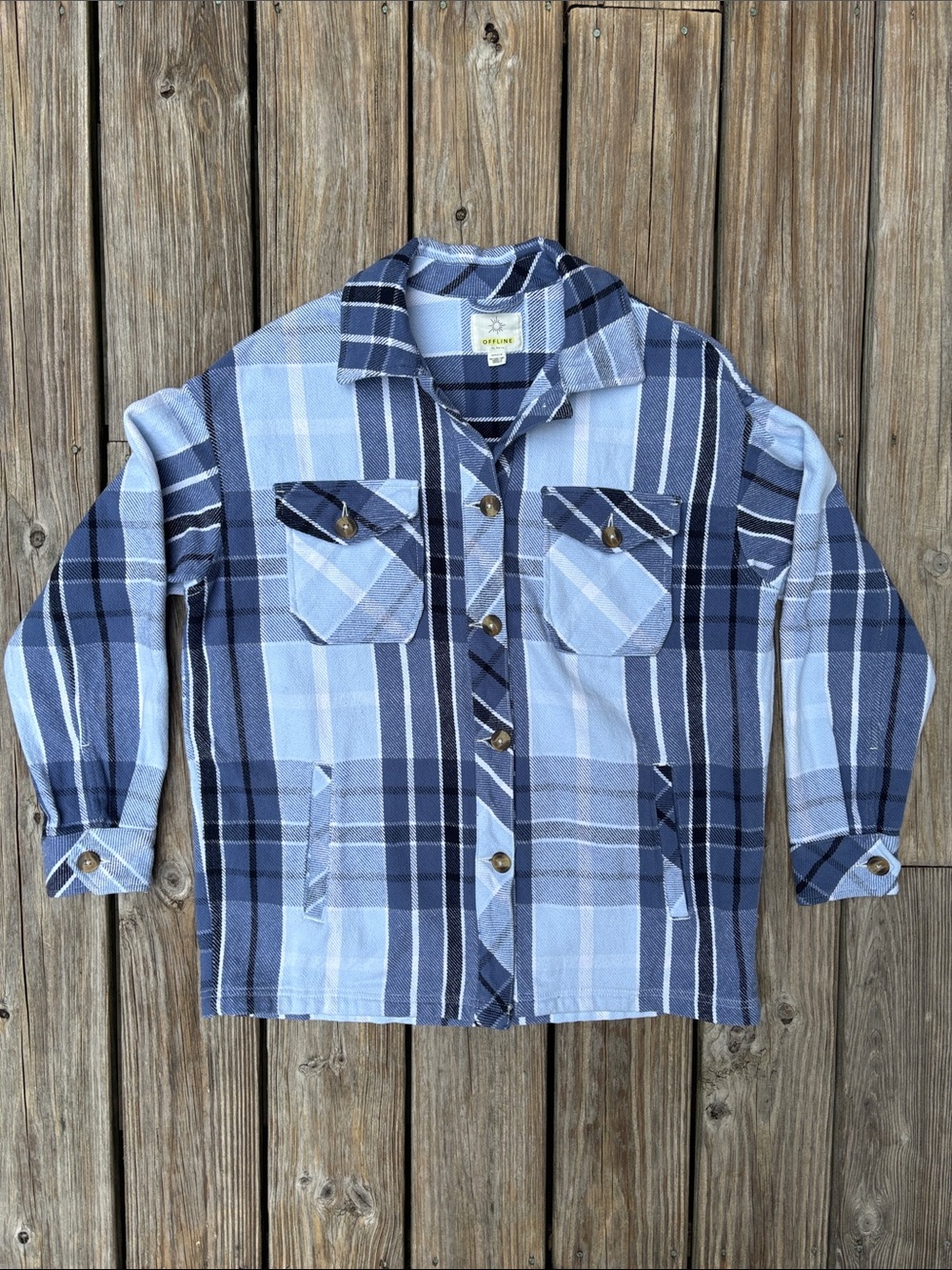 AERIE | OFFLINE Blue Plaid Heavyweight Soft Cozy Flannel Shacket | Size XS‎